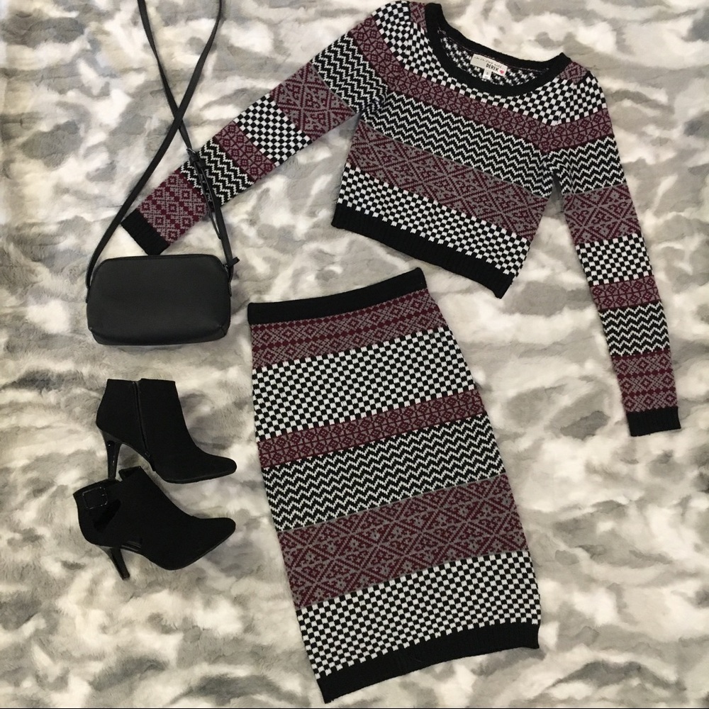 Two Piece Checkered Sweater/Skirt Set